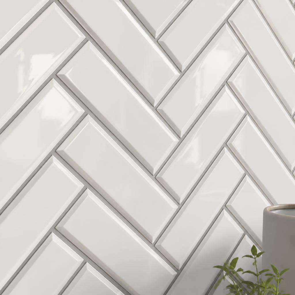 Chalk White Bevelled Metro — Gloss ceramic 100 x 300mm