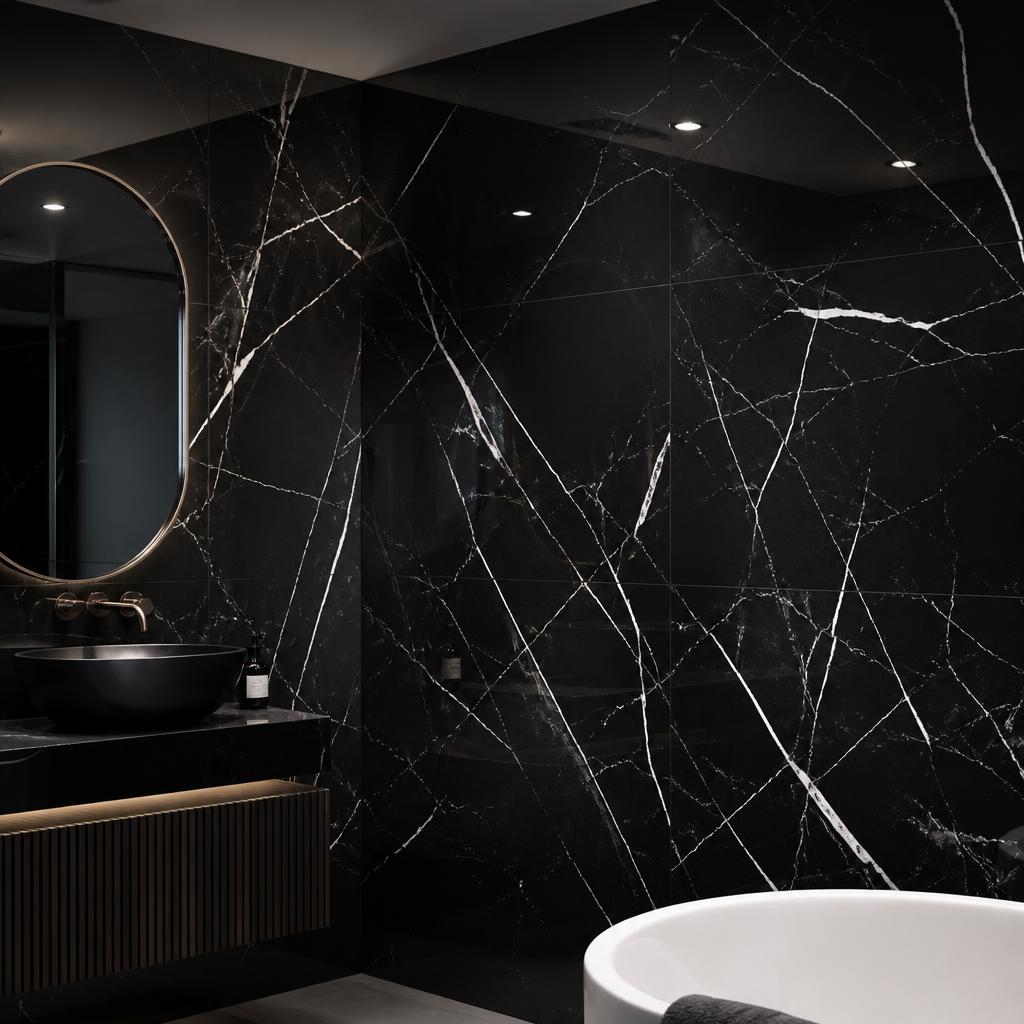 Nero Marquina Marble Effect — Polished porcelain 600 x 1200mm