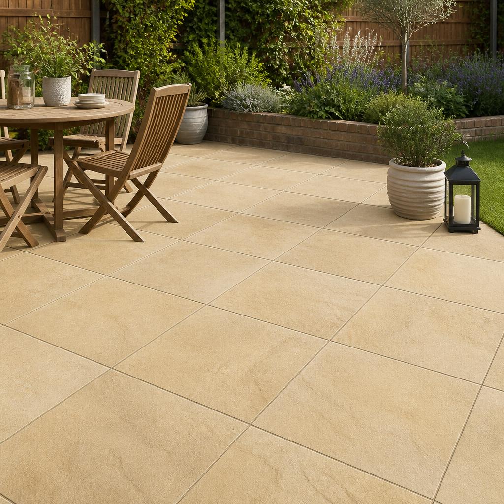 Sandstone Effect Patio Slab — Riven porcelain 600 x 600 x 20mm